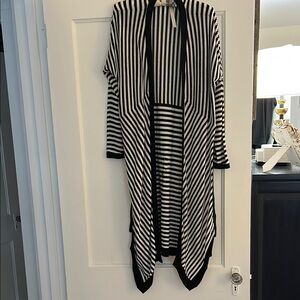 Cabi Black and White Striped  Long Cardigan